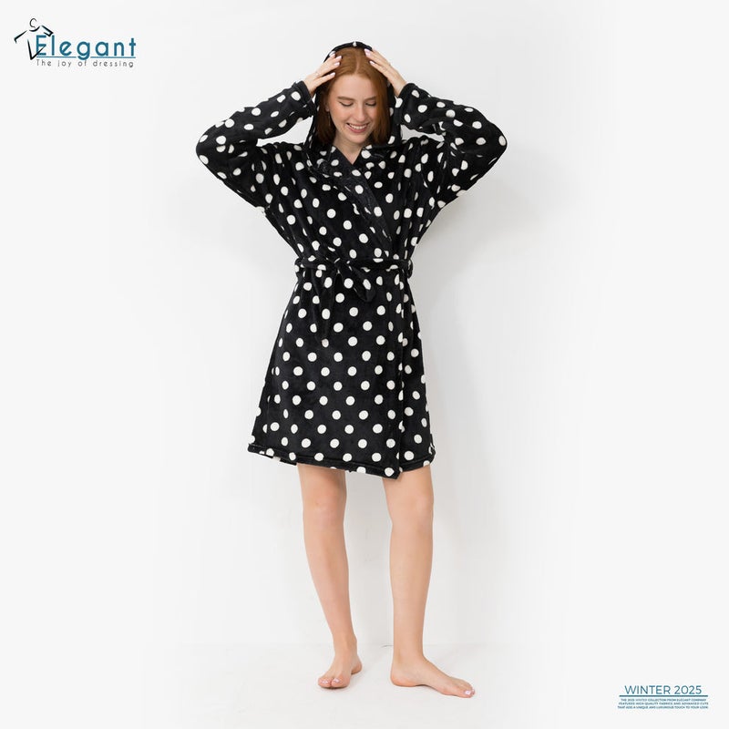 Elegant Polar Mini Robe - Black Dots - Image 2